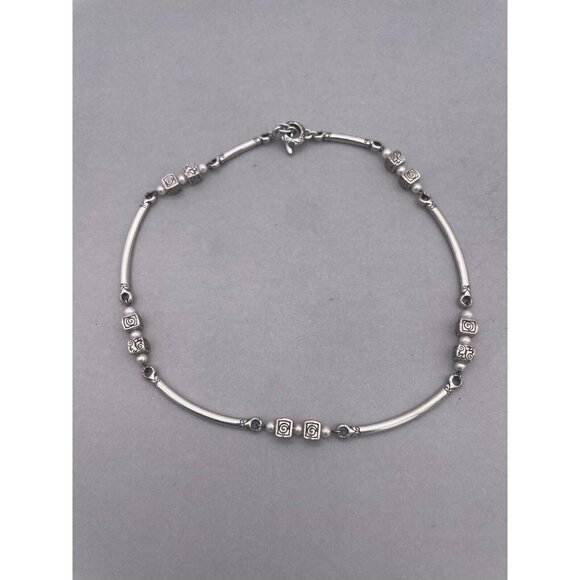 Brighton Detailed Beads with Pearl Long Curved Link Necklace Silver Tone 17 in - Picture 3 of 6